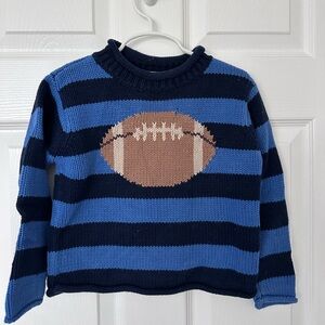 Blue Striped Kids Sweater with Football Design. Size 3T